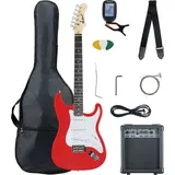McGrey Rockit ST Komplettset E-Gitarre (8-teiliges Anfängerset mit Gitarre, Verstärker, Ersatzsaiten, Gitarrentasche, Stimmgerät, Plektren, Gurt und Gitarrenkabel) Fiesta Red