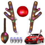 HUIKUANGEU Rentier Auto,Weihnachten Auto Rentier Geweih,Auto Rudolph Rentier,Rentiergeweihe Auto Weihnachtsdeko,Auto Plüsch Rudolph Kostüm,Auto Deko mit Geweih,Augen,Nase und Schwanz