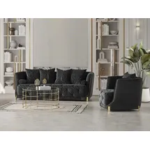 JVMöbel Luxus 2tlg Wohnzimmer Set Sofa 3-Sitzer Sessel Modernes Design Couch Schwarz