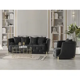 JVMöbel Luxus 2tlg Wohnzimmer Set Sofa 3-Sitzer Sessel Modernes Design Couch Schwarz