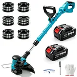 Akku Rasentrimmer Rasenkantenschneider Freischneider mit akkus 21V 4000mAh mit 6 Ersatzspulen 30 cm Schnittdurchmesser, Rasenmäher Teleskopgriff Für Einfaches Trimmen Kanten Rasenschneiden
