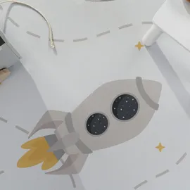 Paco Home Kinderteppich rutschfest Rakete Planet Sterne Beige Braun Gelb, 200x290 cm, - Böden, Teppiche, Teppich Kinderzimmer