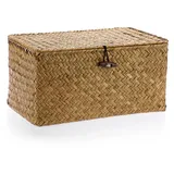 IGNPION Aufbewahrungskorb aus Seegras mit Deckel, gewebter Seegras-Schreibtischkorb, rechteckig, Badezimmer-Aufbewahrungsbox, Regale und Schreibtische, Mehrzweck-Aufbewahrungskorb (Karamell, M)