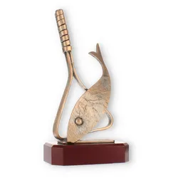 Pokal Zamakfigur Kescher altgold auf mahagonifarbenen Holzsockel 24,7cm