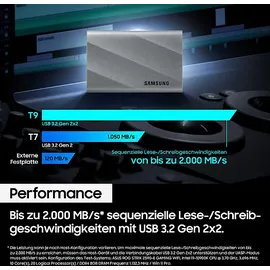Samsung T9 PC/Mac Festplatte, 4 TB SSD, extern, Grau