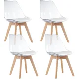 Home Collective 4er Set Esszimmerstuhl Stuhl Wohnzimmerstuhl, in insgesamt 11 Farben, 4X durchsichtig mit Vollholzbeinen in Natur, bequemer & Stabiler Schalenstuhl