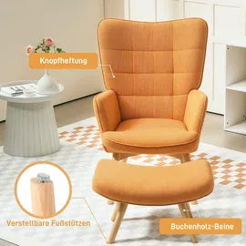 Homcom Sessel mit Hocker, Ohrensessel mit Hoher Rückenlehne, Holzbeine, Loungesessel mit getuftetem Design, Cord-Optik, für Wohnzimmer, Braun