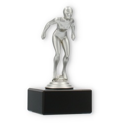 Pokal Kunststofffigur Schwimmerin silbermetallic auf schwarzem Marmorsockel 13,3cm