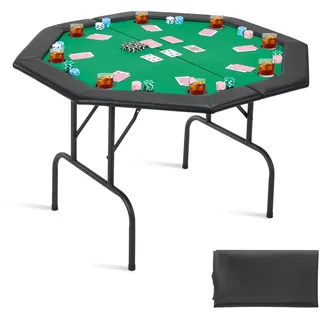 Vevor klappbarer Pokertisch für 8 Spieler (126 cm) Kasino-Freizeittisch mit gepolsterten Schienen & Getränkehaltern, achteckige tragbare Spieltische mit Filz- und Metallbeinen, Texas Hold’em Poker
