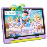 Happybe Kinder Tablet 10 Zoll Octa Core 64GB ROM 5000 mAh Dual-Kamera Tablet (10", 64 GB, Kids Bumper blau) lila