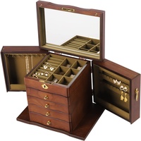 DENEST Schmuckbox aus Holz, Vintage Schmuck Organizer, Aufbewahrungsbox aus Holz, Schmuckbox mit Schublade, Schmuckbox mit 5/6 Ebenen. (5 Ebenen)