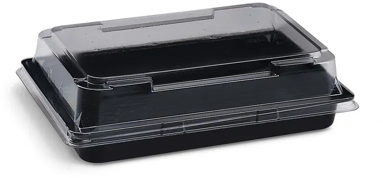 Sushi Schalen schwarz Set mit Deckel transparent PET 171 x 123 x 43 mm, 500 Stk.