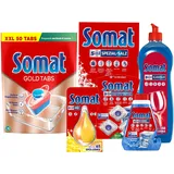 SOMAT Tabs 50 AW Gold, Geschirrspül Tabs für strahlend sauberes Geschirr, gegen Eingetrocknetes + Klarspüler + Intensiv-Maschinenreiniger + Spezial-Salz + Deo Perls + Maschinenreiniger