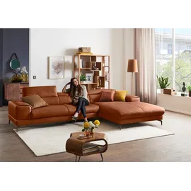 W.Schillig Ecksofa »piedroo, Designsofa mit tollem Sitzkomfort, bequem und elegant, L-Form«, Kopfteilverstellung, wahlweise mit Sitztiefenverstellung, Breite 343cm braun