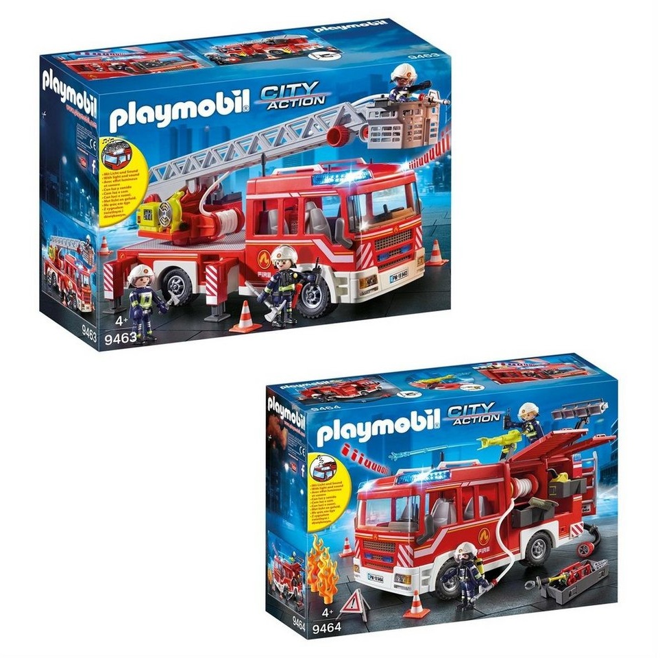 Playmobil® Spielbausteine 9463 9464 City Action 2er Set Leiterfahrzeug + Rüstfahrzeug