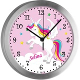 CreaDesign Kinder Funkwanduhr mit (Wunsch) Namen | Kinderzimmer Funkuhr| mit Analog ? Ziffernblatt | geräuscharm | Wanduhr Kind | Motiv Pegasus