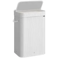 Songmics Wäschekorb mit Deckel aus Bambus 72 Liter wolkenweiß