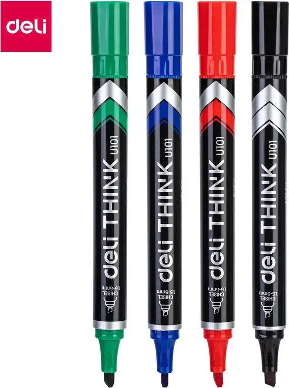 Deli Permanent Marker, Blisterkartenpackung, gemischte Farben, 4er-Pack