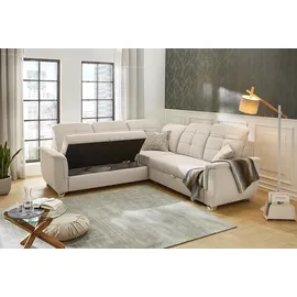 JOB Ecksofa UDINE, 263 x 263 cm - Chenille - mit Ausziehfunktion und Bettkasten
