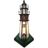 Clayre & Eef Tiffany Tischlampe Leuchtturm 11x11x25 cm  Braun Beige Glas