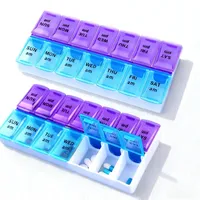 2 Stück Pillendose 7 Tage 2 Fächer, Medikamentenbox 14 Tage, Tablettenbox 14 Tage, Tablettenbox 7 Tage 2 Fächer für Die Tägliche Aufbewahrung von Vitaminen, Fischöl und Tabletten