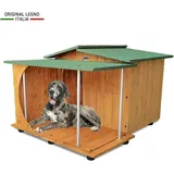 Original Legno Italia - Hundehütte Hundehaus Hundehöhle Hundebox Aus Holz Mod. Oasi Mit Veranda Dach Made In Italy E - Deutsche Dogge Mit 'thermovorhang' 121x133xh87