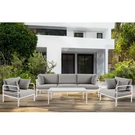 Konsimo Gartensofa, RAMBE 3-Personen mit Kissen, Weiß/Hellgrau - Hellgrau,