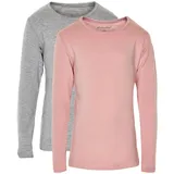 MINYMO - Langarmshirt Basic 2er-Pack in rosa/grau melange, Gr.128