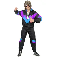 Foxxeo 80er Jahre Trainingsanzug Premium Kostüm für Herren - schwarz lila hellblau, Größe:XXXL