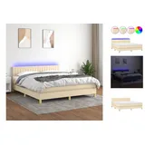 vidaXL Boxspringbett mit Matratze & LED Creme 160x200 cm Stoff