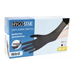 HYGOSTAR® Safe Super Stretch Nitrilhandschuhe, puderfrei, schwarz 261688 , 1 Packung = 100 Stück, Größe S