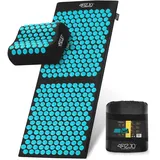 4FIZJO Akupressurmatte & Kissen ERGO XL, 110x42x2 cm, mit Tragetasche, Polyurethanschaum, Hypoallergen, 9475 Stacheln, Massagematte für bessere Durchblutung, Muskeln Entspannung, Schwarz und Blau