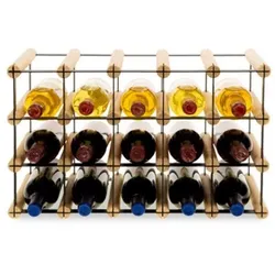 PROREGAL Modulares Weinregal VINOTECA MOD METAL | HxBxT 32,5x52,5x24,5cm | 5x3 Flaschen | Massives Kiefernholz | Natur | Flaschenregal