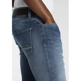 delmao Stretch-Jeans »"Reed"« gerader Beinschnitt, Used-Look-Waschung, niedrige Leibhöhe, blau