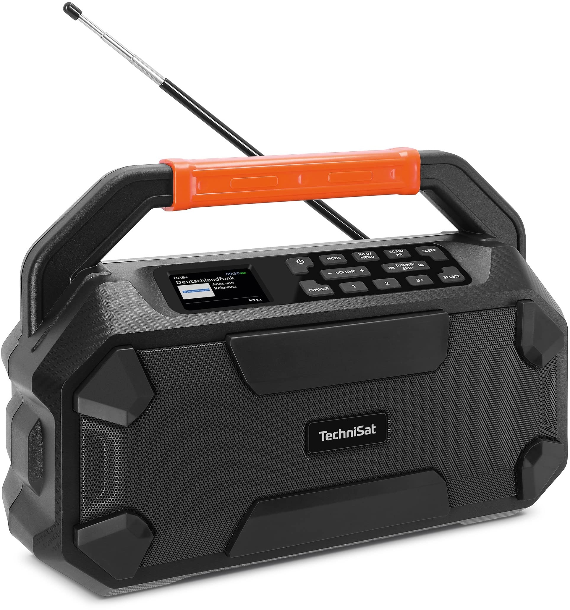 TechniSat DIGITRADIO 231 OD – DAB+ Outdoor-Boombox mit Akku (DAB/UKW-Baustellenradio, AUX in, Bluetooth, 18 V Akkuaufnahme kompatibel zu Makita, Bosch Professional, DeWalt, 16 W Stereo-Lautsprecher)
