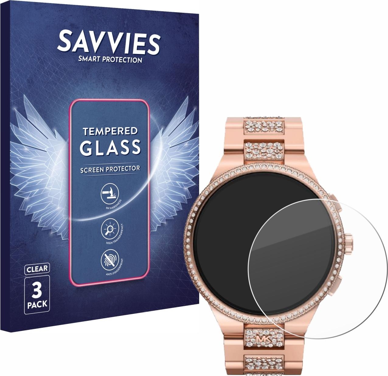 Savvies Panzerglas Schutzglas Displayschutz, Smartwatch Schutzfolie, Transparent
