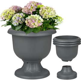 Relaxdays Pflanzkübel 4er Set, Kunststoff, HxD: 35 x 36 cm, Blumenkübel innen & außen, runde Blumenspindel, anthrazit