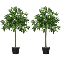 Outsunny 2er-Set Künstlicher Lorbeerbaum, 90 cm Kunstpflanzen im Zementtopf,