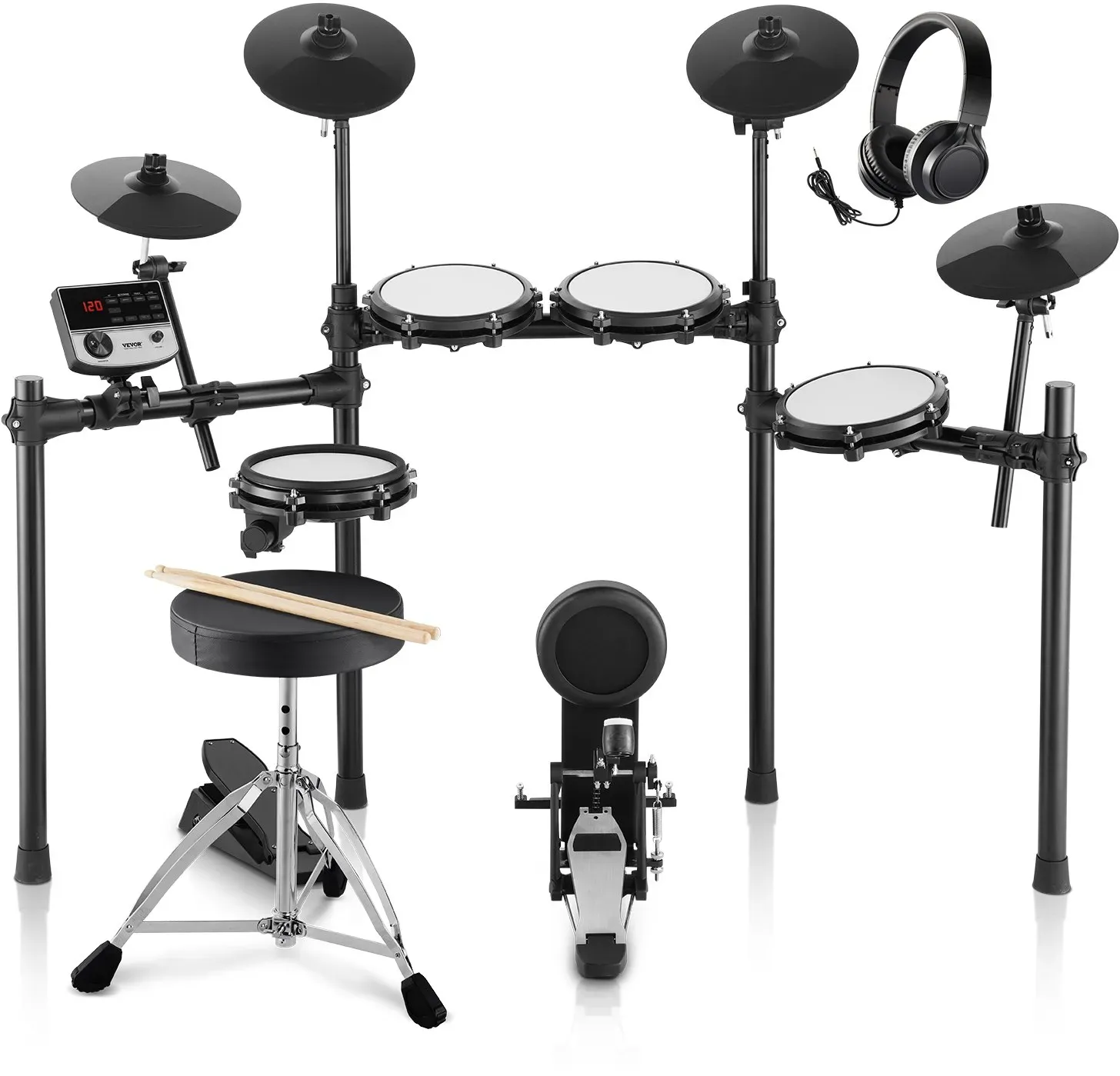 VEVOR E-Drum-Set Elektronisches Schlagzeug 203,2mm Trommeln E-Drums USB-MIDI