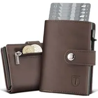 TENBST Slim Wallet Mit Münzfach, Geldbörse Herren, Portmonee Herren Mit RFID Schutz, Geldbeutel Herren, Mini Kreditkartenetui, Braun