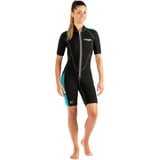 Cressi Lido Lady Shorty Wetsuit 2mm - Damen Neoprenanzug Shorty Neopren 2mm für alle Wassersportarten, Gr. XL, Schwarz/Aquamarin