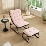Ball & Cast Outdoor Lounge Sessel, Relaxsessel mit Hocker und Cushion für Garten, Balkon, Wohnzimmer & Schlafzimmer, Rosa
