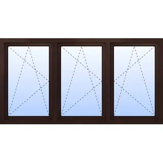 Kunststoff Fenster 3-flügelig VALENTIN 2-fach Verglasung Mahagoni holzähnlich innen öffnend Seitenunabhängig
