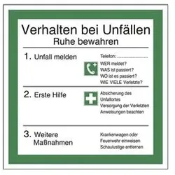 LimarLite Sicherheitsaushang »Verhalten bei Unfällen« 20 x 20 cm Folie (0,4 mm), 20x20 cm
