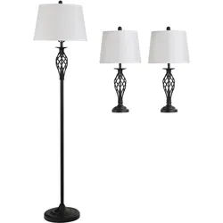 HOMCOM 3er-Stehlampen-Set Metall, PS, Polyester, Baumwolle
