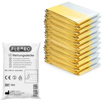 FLEXEO 10x Rettungsdecke Gold Silber - 210cm x 160cm - Rettungsfolie - Notfall - Erste-Hilfe-Decke - Notfalldecke - Rettungsdecken - Emergency Blanket - Goldfolie - Silberfolie