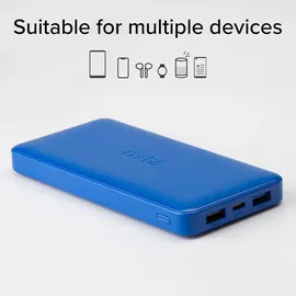SBS Powerbank fast charge mit 10.000 mAh und 2 USB Hellblau