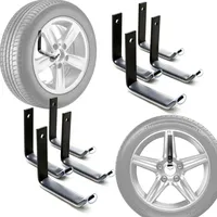 Wiltec Reifenhalter Wandmontage für 8 Reifen – 106 x 20 x 102 mm – aus Stahl – max. Traglasst 25 kg je Halter – Zubehör für Reifen Reifenregal Felgenbaum