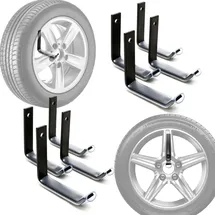 Wiltec Reifenhalter Wandmontage für 8 Reifen – 106 x 20 x 102 mm – aus Stahl – max. Traglasst 25 kg je Halter – Zubehör für Reifen Reifenregal Felgenbaum