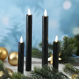 MARELIDA LED Stabkerzen Flamme Echtwachs - flackernde warmweiße LED - Timer schwarz